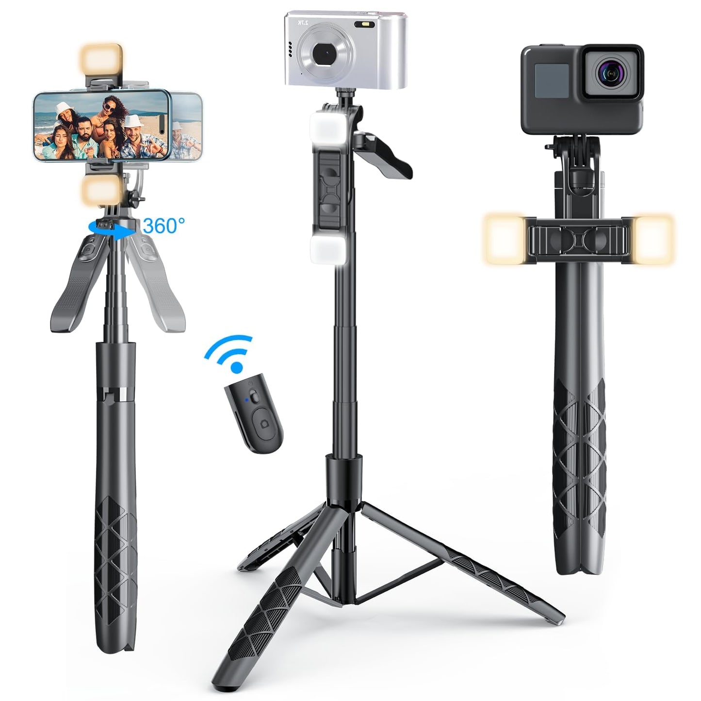 Mobilife 62-inch Selfie Stick Tripod 360° Rotation with Gimbal Handle Dual Fill Light with Bluetooth Remote