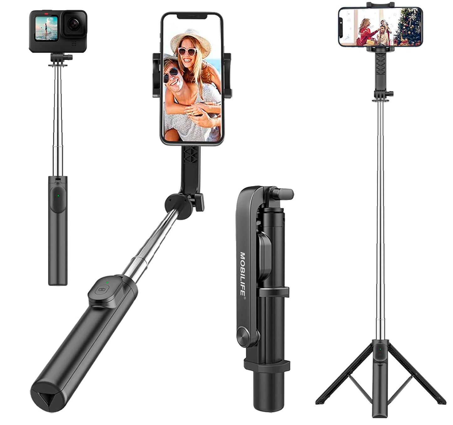 Mobilife Portable Selfie Stick Tripod 38" Extended Bluetooth Tripod Stand Reinforced 4 in 1 Selfie Stick