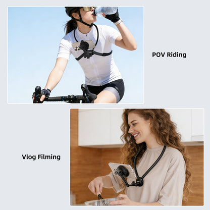 MOBILIFE Magnetic Neck Phone Holder Flexible Hands-Free POV Neck Mount with Chest Strap 360°Rotatable Adjustable Silicone Gooseneck Stand for Cellphone Action Camera Vlogging/Sports/Cooking/Recording