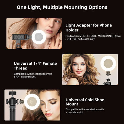 Selfie Ring Light for Tripod/Phone/Laptop LED Video Lamp with Clip Rechargeable 3 Color Dimmable Portable for Selfie Zoom Meeting Photography Vlogging