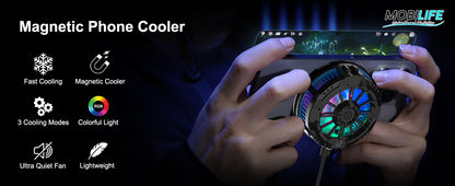 Mobilife Phone Cooler for Gaming, Magnetic Cooling Fan with 3 Level Modes, LCD Display & RGB Light, Semiconductor Technology