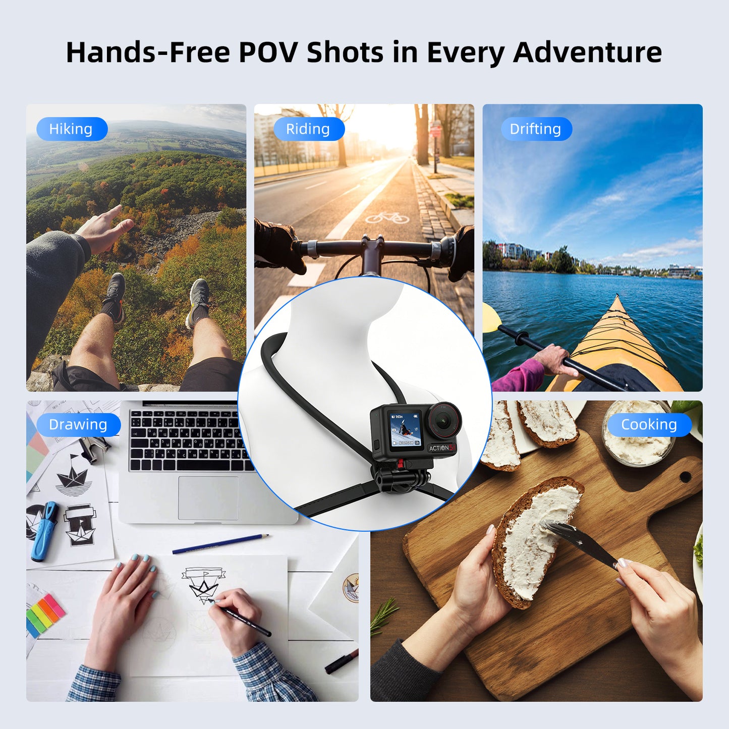 MOBILIFE Neck Mount DJI Osmo Action Magnetic Quick-Release Mount Hands-Free POV Neck Holder Ergonomics Silicone Gooseneck Anti-Shake Chest Strap Air Cushion for DJI Osmo Action 5 Pro/4/3/2