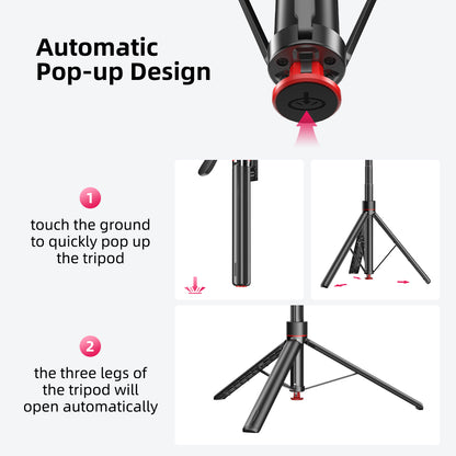Mobilife 70 inch Selfie Stick Auto Opening Tripod 360° Rotating Balance Handle Bluetooth Remote 1/4" Screw for Camera Gopro Fill Light Aluminum Extended Rod Detachable Mobile Holder