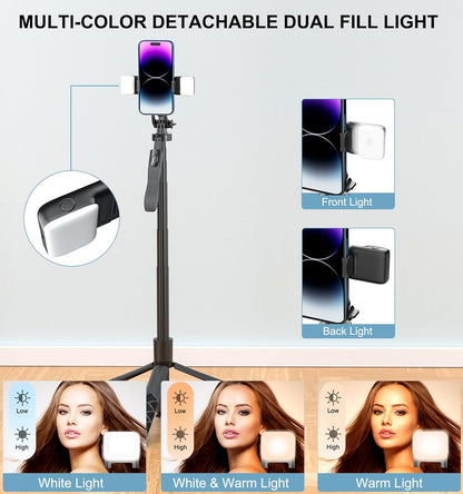 Mobilife 62-inch Selfie Stick Tripod 360° Rotation with Gimbal Handle Dual Fill Light with Bluetooth Remote