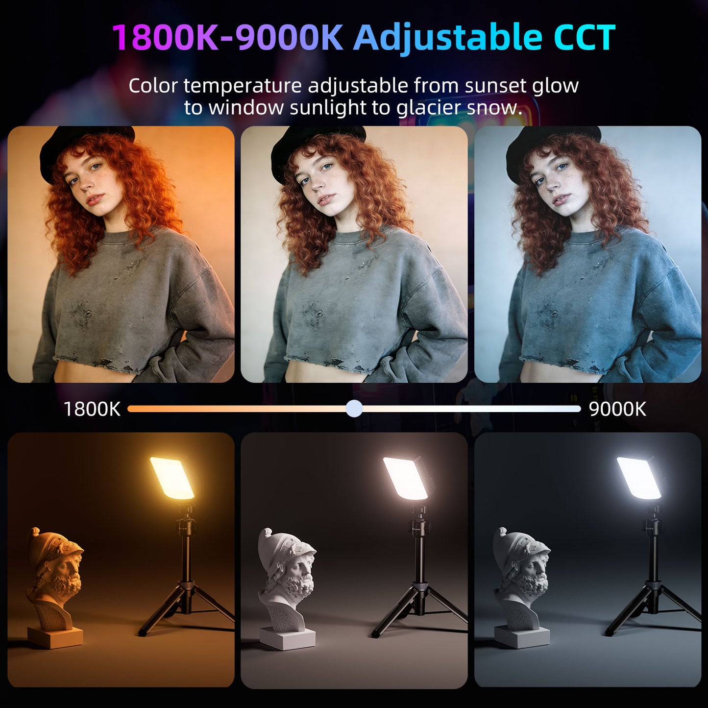 Mobilife 10W LED Video Light CCT/RGB Photography Lamp 20 Lighting Effect LCD Display 2600mAh Battery 1200LUX/0.5m 1800K-9000K Soft Diffuser Clip for Vlogging Influencer Camera Mobile Phone Tripod