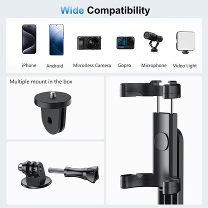 Mobilife 64" Multi-Function Selfie Stick Tripod Long Selfie Stick Multiple Mount for Camera, Gopro, Fill Light Aluminum