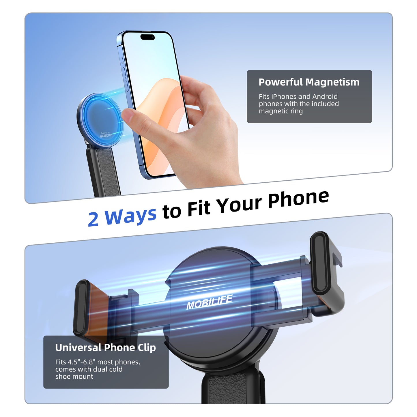 Mobilife Mini Selfie Stick 3 in 1 Grip Tripod Magnetic Phone Mount Rechargeable Bluetooth Remote Flexible Angle Adjustment Aluminum,Nylon+Fiber Compact Size for iPhone/Android Phone Vlog Travel