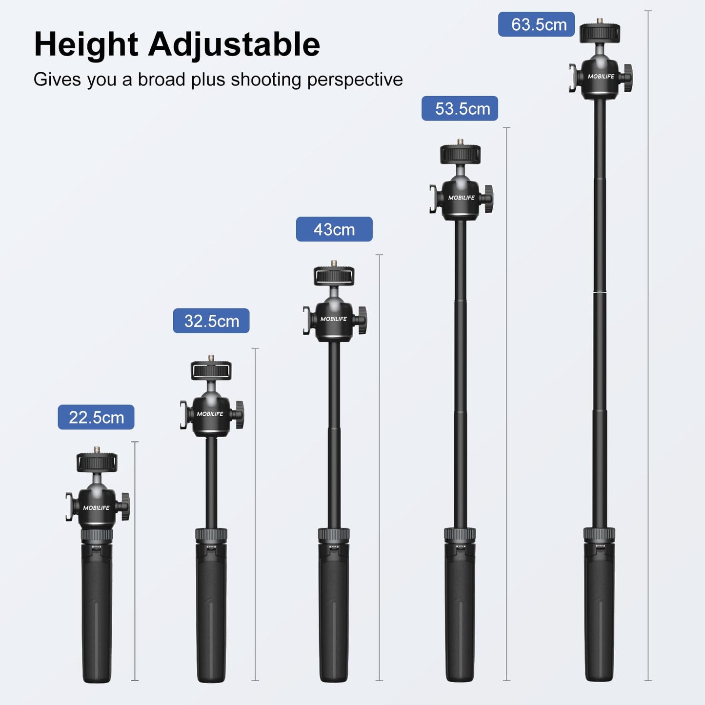 Mobilife Small Camera Extendable Tripod with 2 in 1 Tripod Stand with Cold Shoe for Mirrorless/Action Camera, Phone