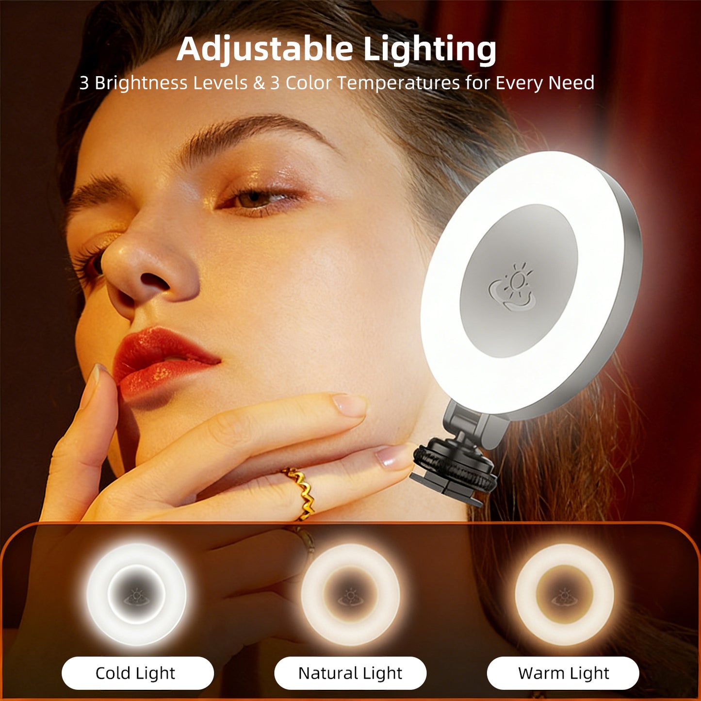 Selfie Ring Light for Tripod/Phone/Laptop LED Video Lamp with Clip Rechargeable 3 Color Dimmable Portable for Selfie Zoom Meeting Photography Vlogging
