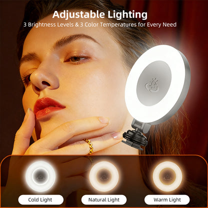 Selfie Ring Light for Tripod/Phone/Laptop LED Video Lamp with Clip Rechargeable 3 Color Dimmable Portable for Selfie Zoom Meeting Photography Vlogging