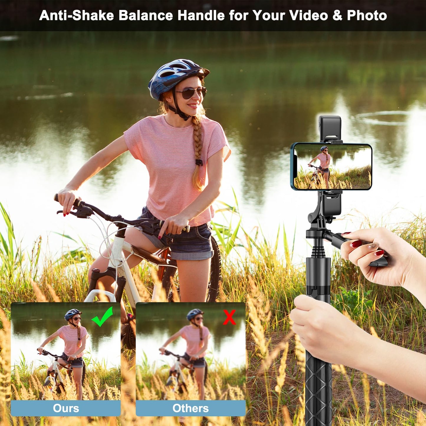 Mobilife 62-inch Selfie Stick Tripod 360° Rotation with Gimbal Handle Dual Fill Light with Bluetooth Remote