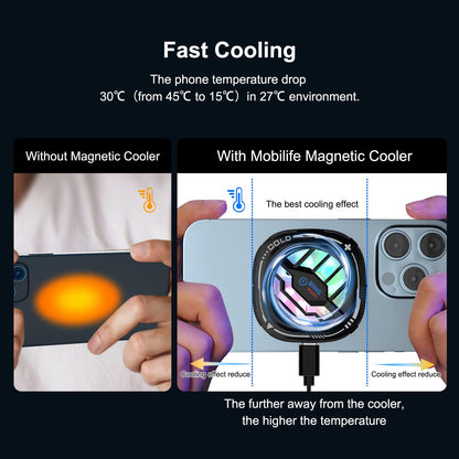 MOBILIFE Mobile Cooler, 15W Magnetic Cooling Fan for Gaming Phones, Instant Cooling with Semiconductor Technology