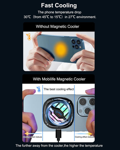 MOBILIFE 15W Mobile Cooler for Gaming, Magnetic Cooler, RGB Cooling Fan with Semiconductor Technology