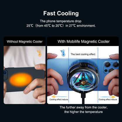 MOBILIFE Magnetic Mobile Cooler, Semiconductor Technology Phone Cooler for iPhone 12/13/14/15/16, 3 Cooling Modes (Black)