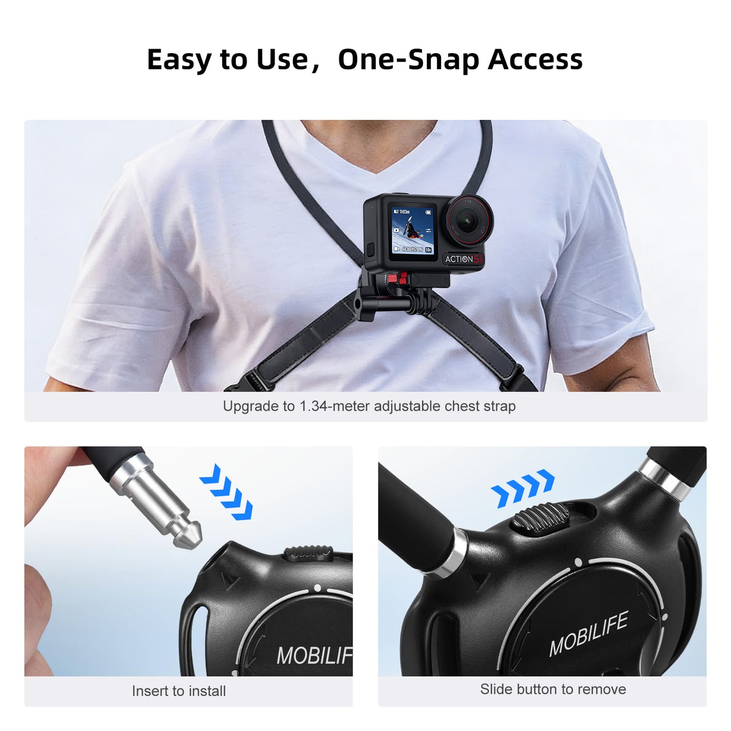 MOBILIFE Neck Mount DJI Osmo Action Magnetic Quick-Release Mount Hands-Free POV Neck Holder Ergonomics Silicone Gooseneck Anti-Shake Chest Strap Air Cushion for DJI Osmo Action 5 Pro/4/3/2