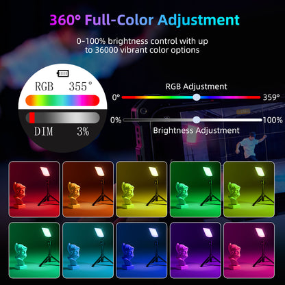 Mobilife 10W LED Video Light CCT/RGB Photography Lamp 20 Lighting Effect LCD Display 2600mAh Battery 1200LUX/0.5m 1800K-9000K Soft Diffuser Clip for Vlogging Influencer Camera Mobile Phone Tripod