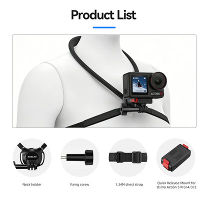 MOBILIFE Neck Mount DJI Osmo Action Magnetic Quick-Release Mount Hands-Free POV Neck Holder Ergonomics Silicone Gooseneck Anti-Shake Chest Strap Air Cushion for DJI Osmo Action 5 Pro/4/3/2