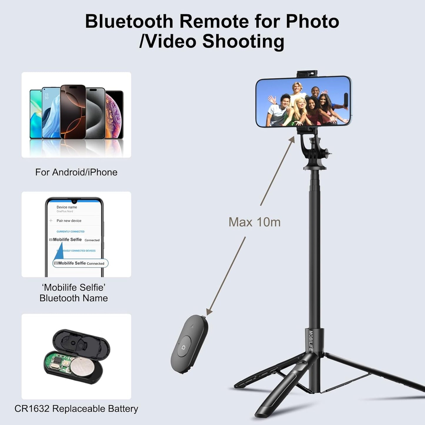 Mobilife Long Selfie Stick with Tripod Stand Aluminum 61 inch Multifunctional Bluetooth Tripod for Mobile Phone