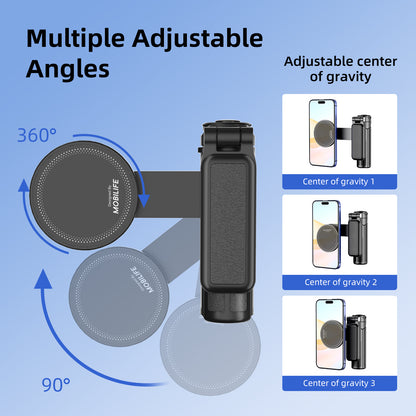 Mobilife Mini Selfie Stick 3 in 1 Grip Tripod Magnetic Phone Mount Rechargeable Bluetooth Remote Flexible Angle Adjustment Aluminum,Nylon+Fiber Compact Size for iPhone/Android Phone Vlog Travel