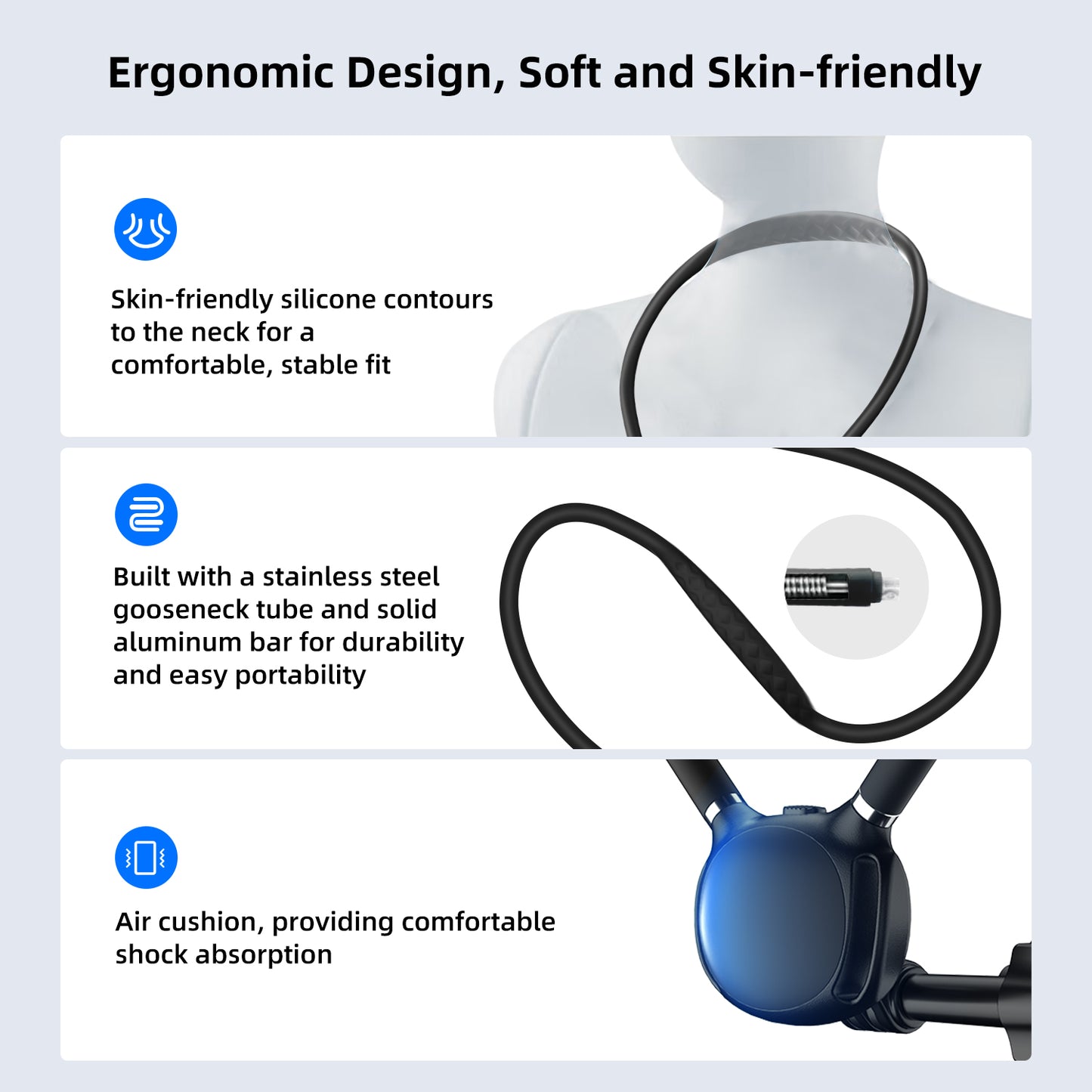 MOBILIFE Neck Mount DJI Osmo Action Magnetic Quick-Release Mount Hands-Free POV Neck Holder Ergonomics Silicone Gooseneck Anti-Shake Chest Strap Air Cushion for DJI Osmo Action 5 Pro/4/3/2