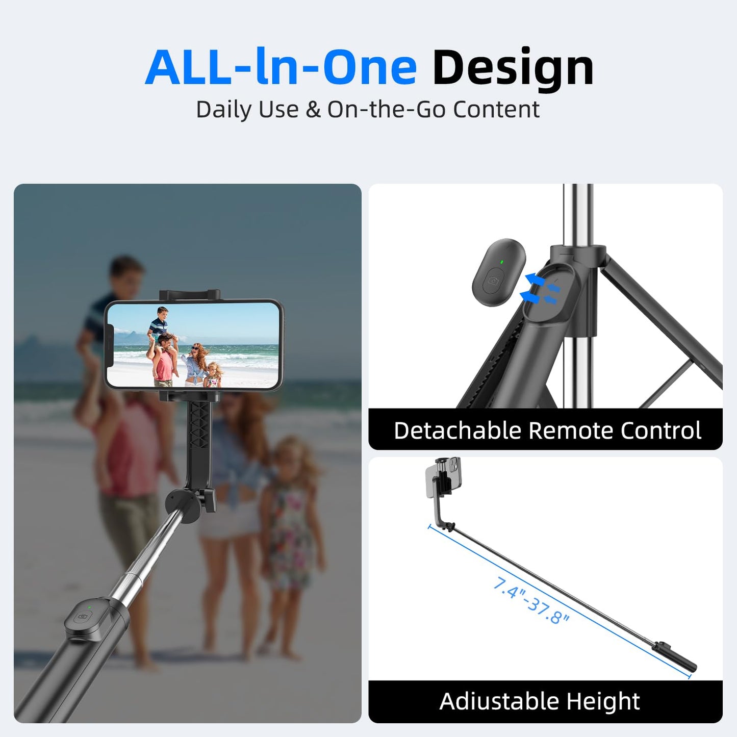 Mobilife Portable Selfie Stick Tripod 38" Extended Bluetooth Tripod Stand Reinforced 4 in 1 Selfie Stick