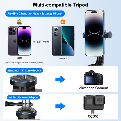 Mobilife Magnetic Selfie Stick Tripod 64" Long Tripod Stand for Magsafe iPhone 360 Degree Rotation for Camera, gopro etc.,