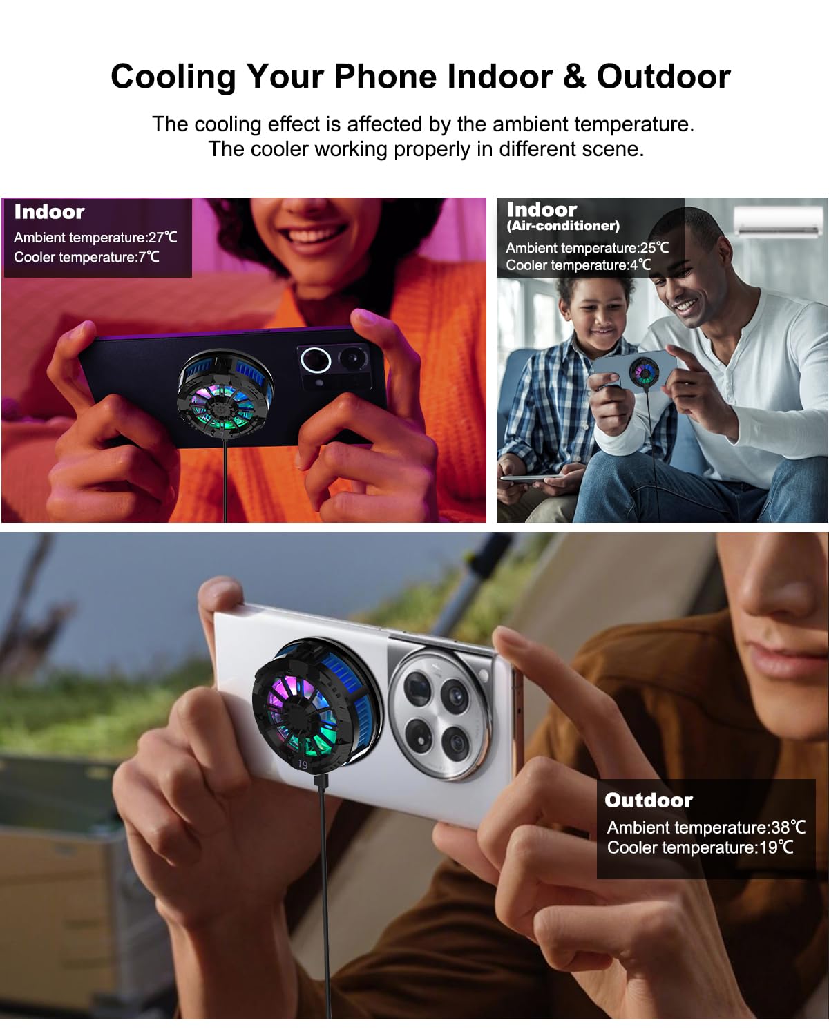 Mobilife Phone Cooler for Gaming, Magnetic Cooling Fan with 3 Level Modes, LCD Display & RGB Light, Semiconductor Technology