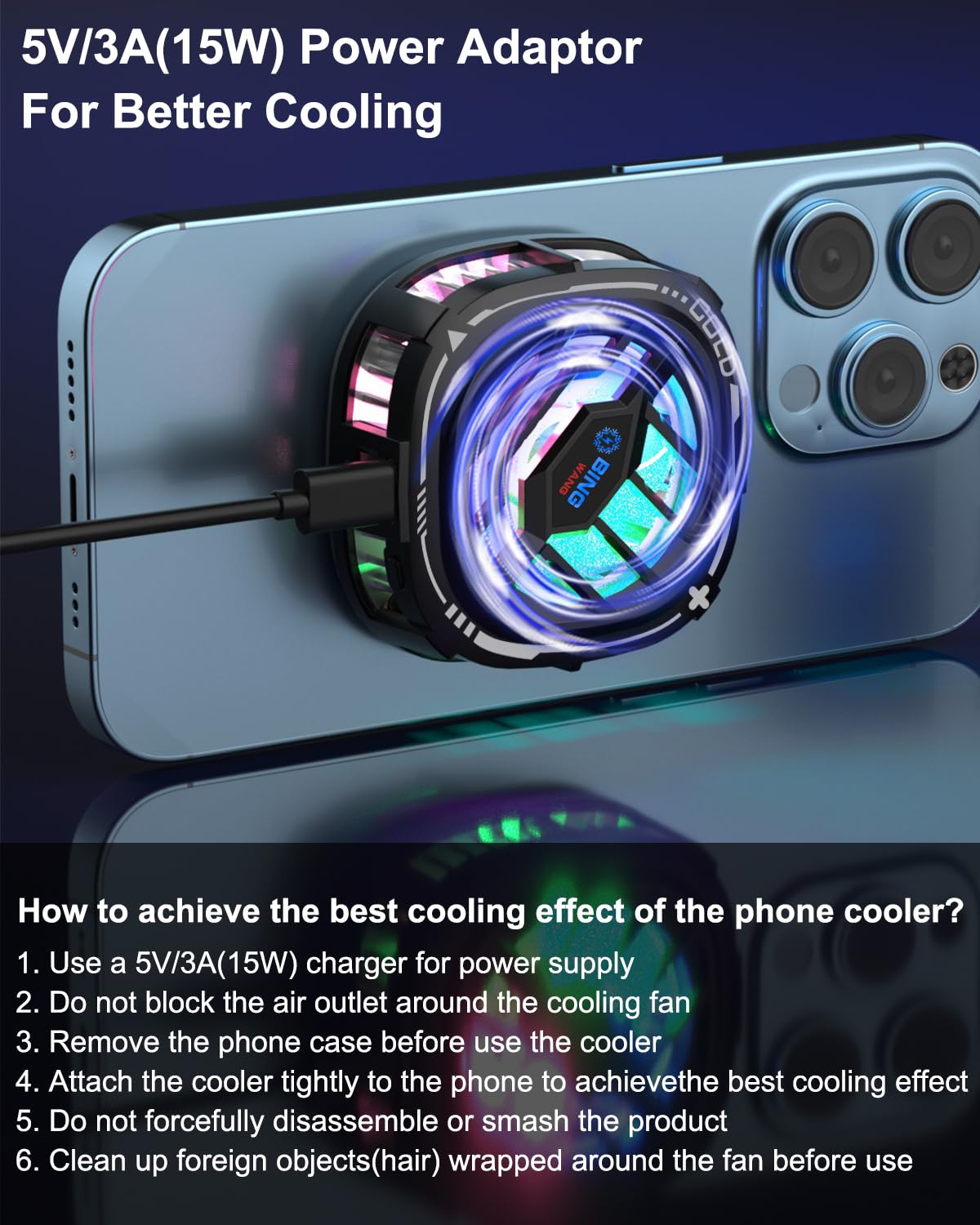 MOBILIFE 15W Mobile Cooler for Gaming, Magnetic Cooler, RGB Cooling Fan with Semiconductor Technology