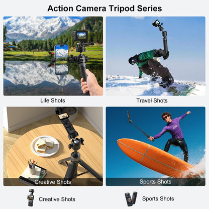 Mobilife Small Camera Extendable Tripod with 2 in 1 Tripod Stand with Cold Shoe for Mirrorless/Action Camera, Phone