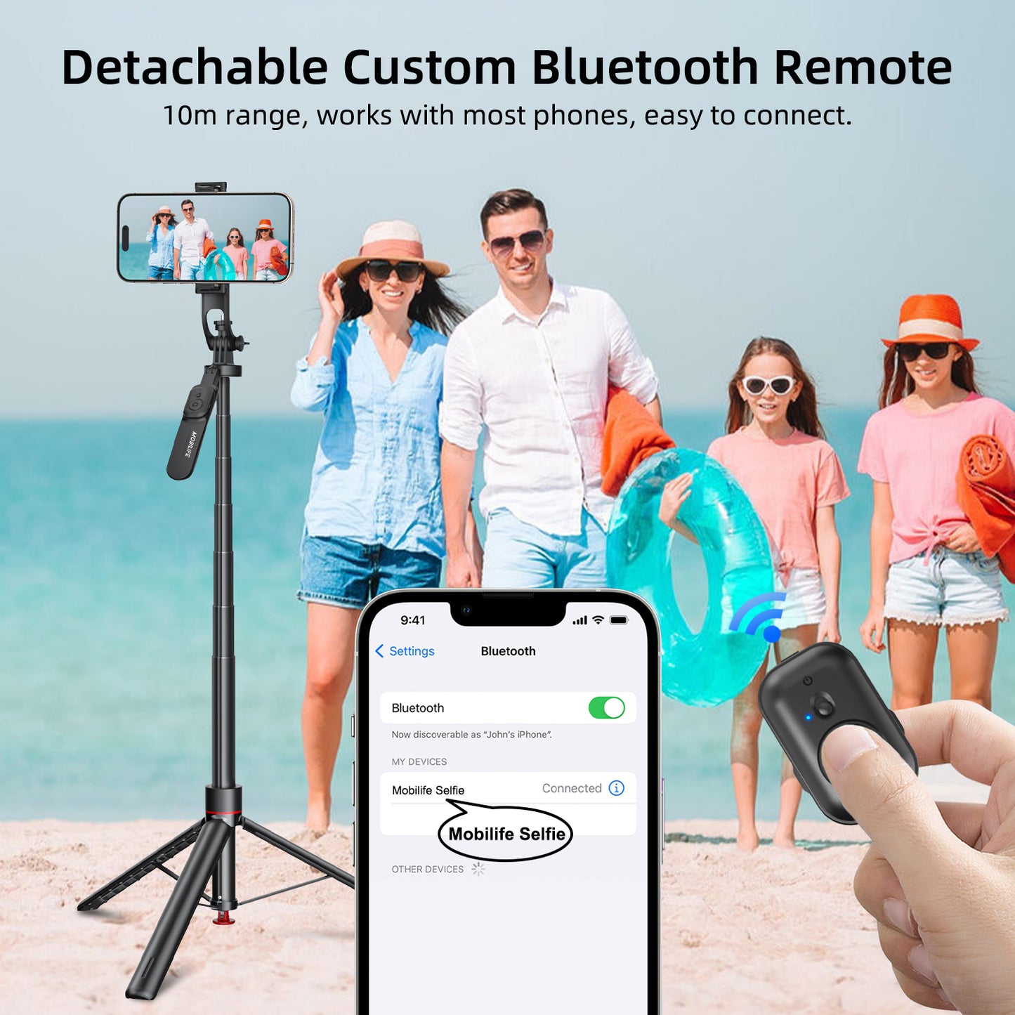 Mobilife 70 inch Selfie Stick Auto Opening Tripod 360° Rotating Balance Handle Bluetooth Remote 1/4" Screw for Camera Gopro Fill Light Aluminum Extended Rod Detachable Mobile Holder