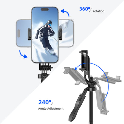 Mobilife Long Selfie Stick Tripod 360° Rotation Balance Handle 62" Extended Mobile Tripod Aluminum Bluetooth Remote 3 in 1 Selfie Stand for Vlog Travel Smartphone Mirrorless Camera Gopro