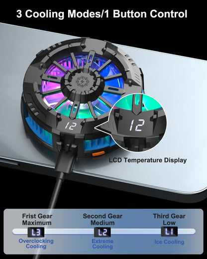 Mobilife Phone Cooler for Gaming, Magnetic Cooling Fan with 3 Level Modes, LCD Display & RGB Light, Semiconductor Technology