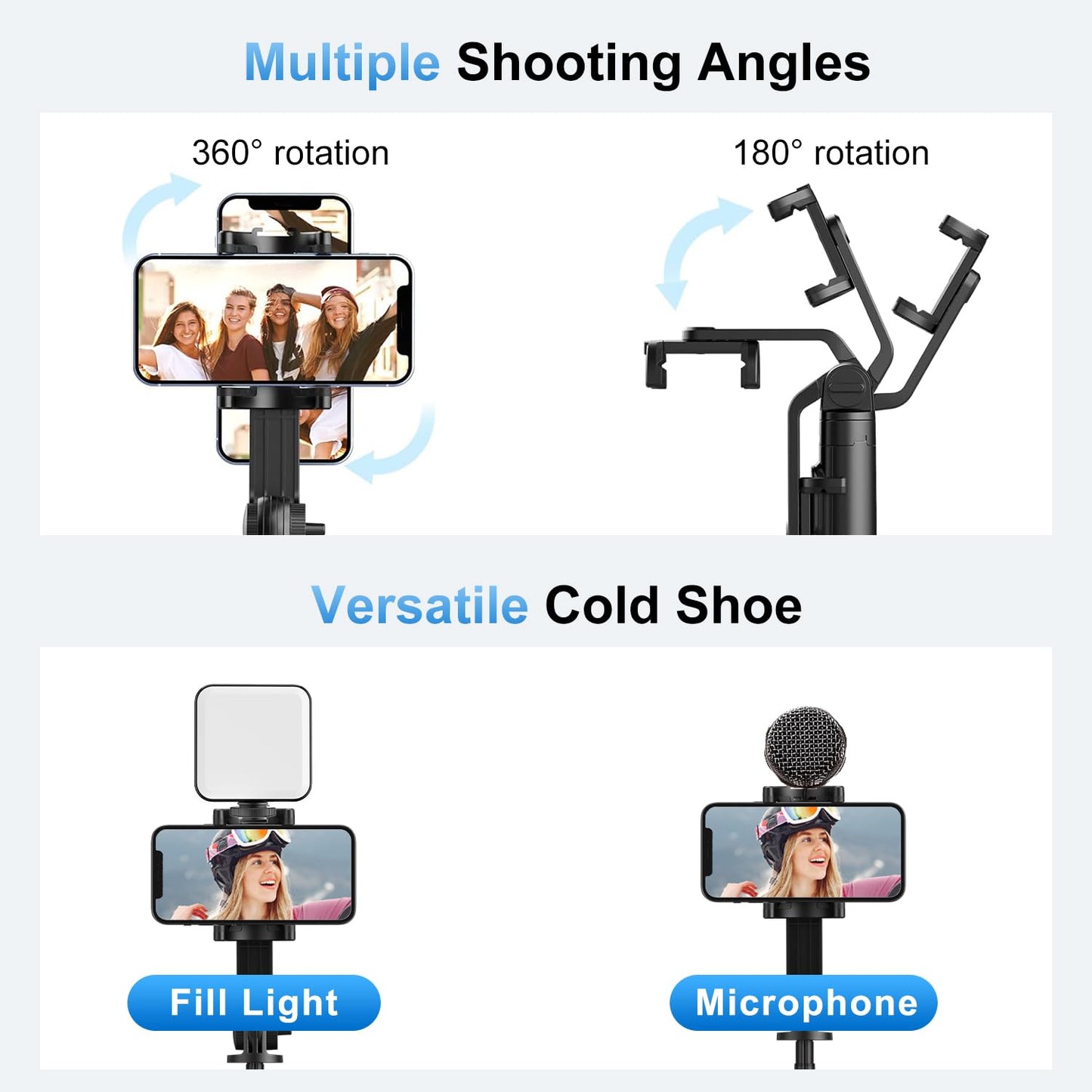 Mobilife 64" Multi-Function Selfie Stick Tripod Long Selfie Stick Multiple Mount for Camera, Gopro, Fill Light Aluminum