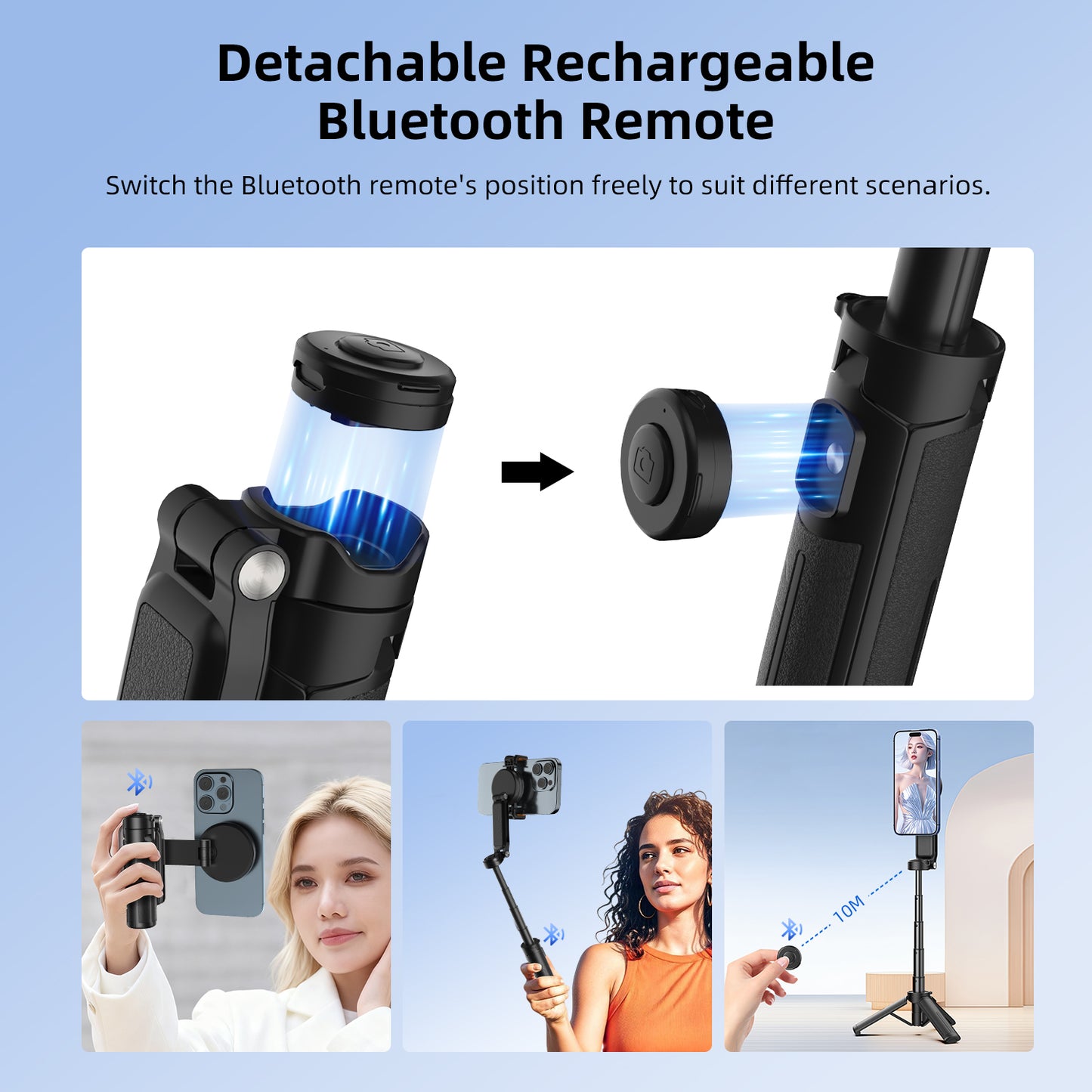 Mobilife Mini Selfie Stick 3 in 1 Grip Tripod Magnetic Phone Mount Rechargeable Bluetooth Remote Flexible Angle Adjustment Aluminum,Nylon+Fiber Compact Size for iPhone/Android Phone Vlog Travel
