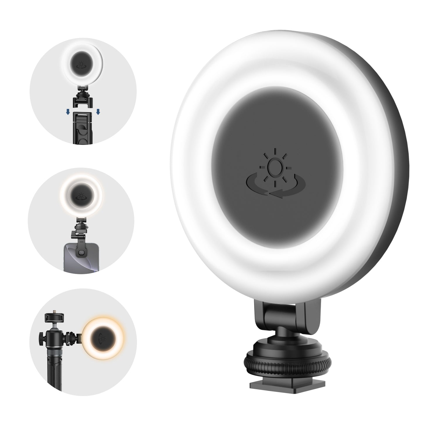 Selfie Ring Light for Tripod/Phone/Laptop LED Video Lamp with Clip Rechargeable 3 Color Dimmable Portable for Selfie Zoom Meeting Photography Vlogging