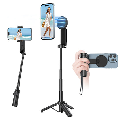Mobilife Mini Selfie Stick 3 in 1 Grip Tripod Magnetic Phone Mount Rechargeable Bluetooth Remote Flexible Angle Adjustment Aluminum,Nylon+Fiber Compact Size for iPhone/Android Phone Vlog Travel