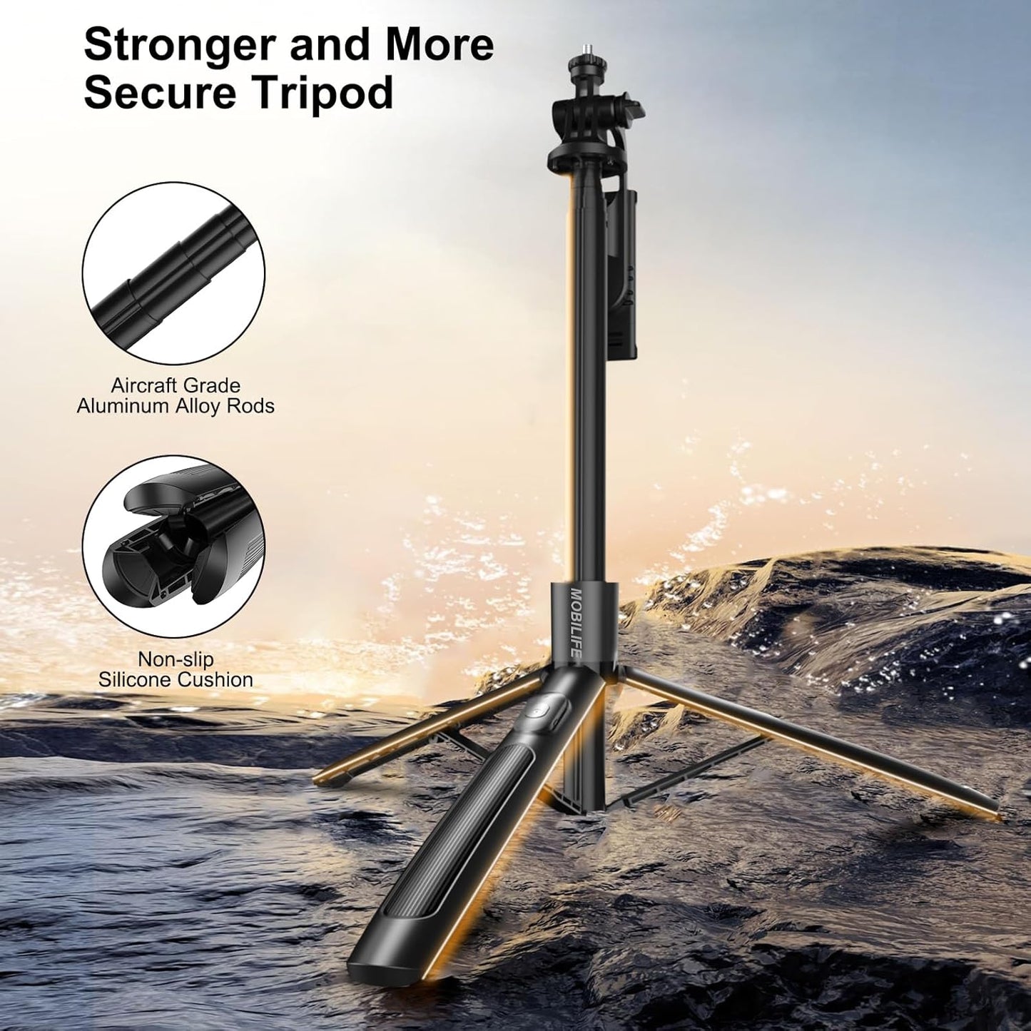 Mobilife Long Selfie Stick with Tripod Stand Aluminum 61 inch Multifunctional Bluetooth Tripod for Mobile Phone