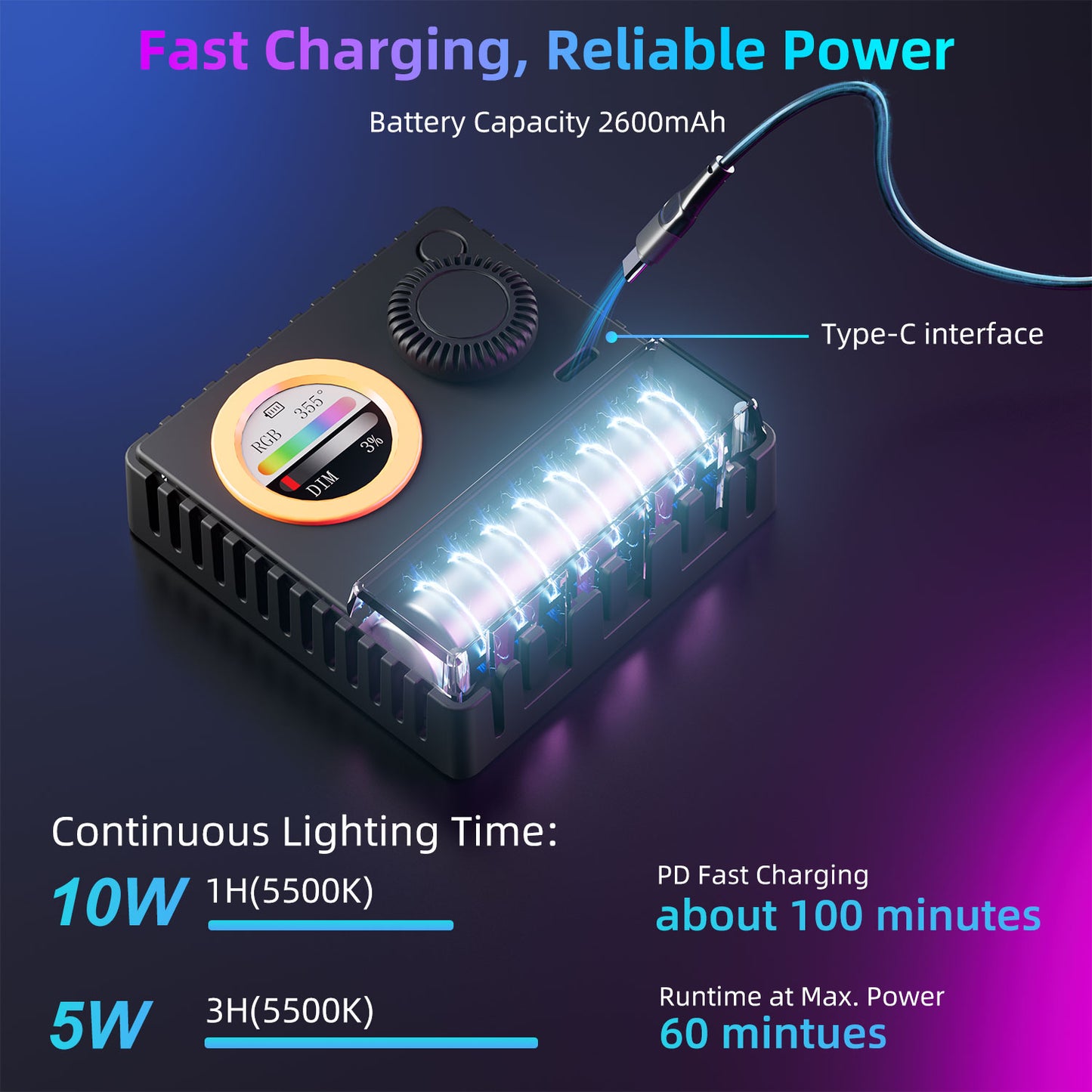 Mobilife 10W LED Video Light CCT/RGB Photography Lamp 20 Lighting Effect LCD Display 2600mAh Battery 1200LUX/0.5m 1800K-9000K Soft Diffuser Clip for Vlogging Influencer Camera Mobile Phone Tripod