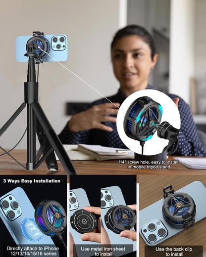 MOBILIFE Mobile Cooler with 1/4" Screw Hole, 3 Cooling Modes, LCD Display, RGB Light, Semiconductor Technology