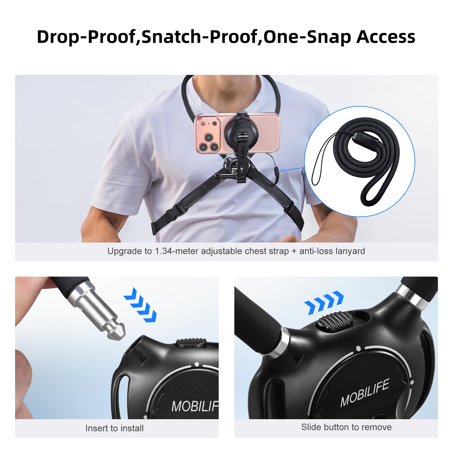 MOBILIFE Magnetic Neck Phone Holder Flexible Hands-Free POV Neck Mount with Chest Strap 360°Rotatable Adjustable Silicone Gooseneck Stand for Cellphone Action Camera Vlogging/Sports/Cooking/Recording