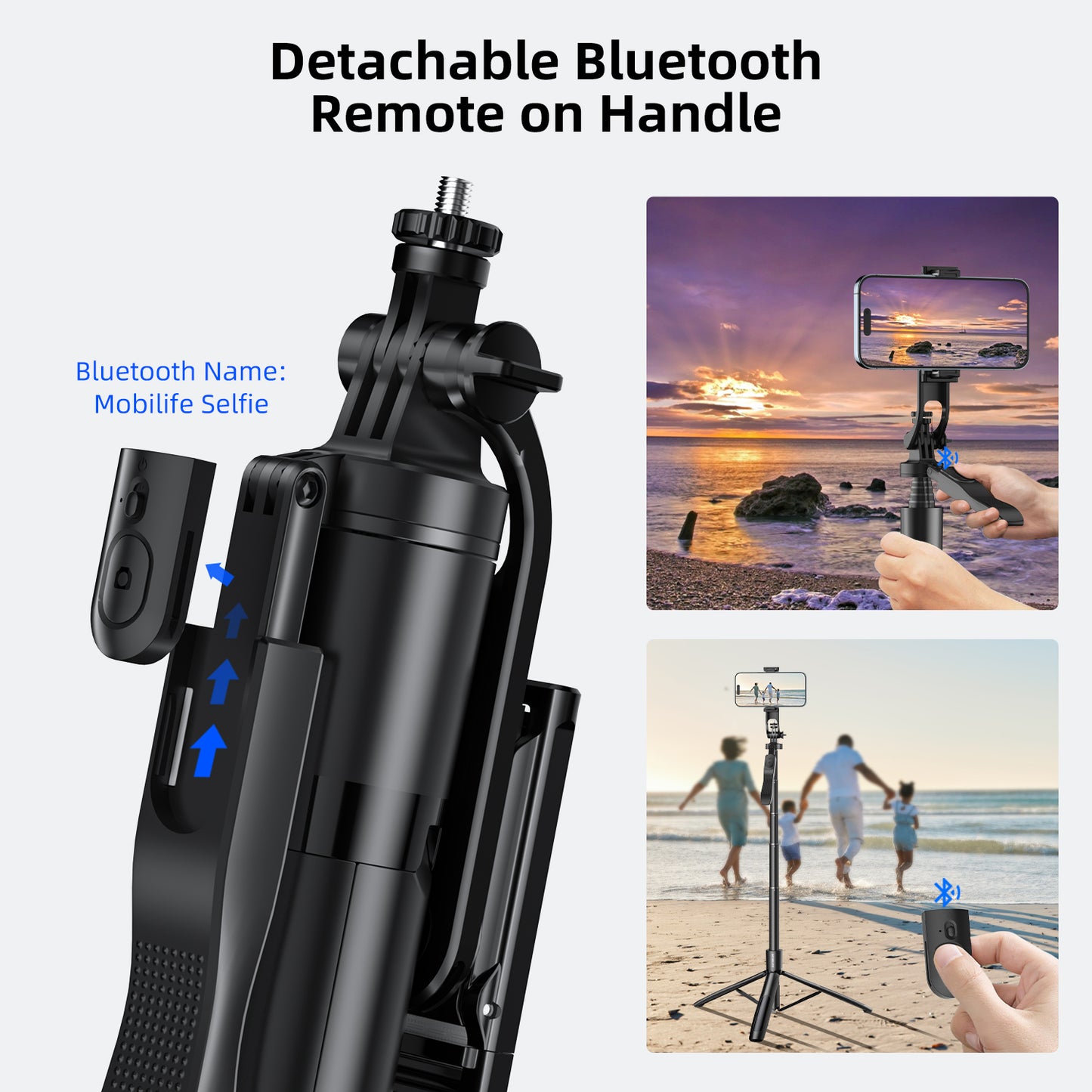 Mobilife Long Selfie Stick Tripod 360° Rotation Balance Handle 62" Extended Mobile Tripod Aluminum Bluetooth Remote 3 in 1 Selfie Stand for Vlog Travel Smartphone Mirrorless Camera Gopro