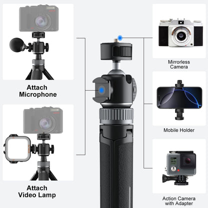 Mobilife Small Camera Extendable Tripod with 2 in 1 Tripod Stand with Cold Shoe for Mirrorless/Action Camera, Phone