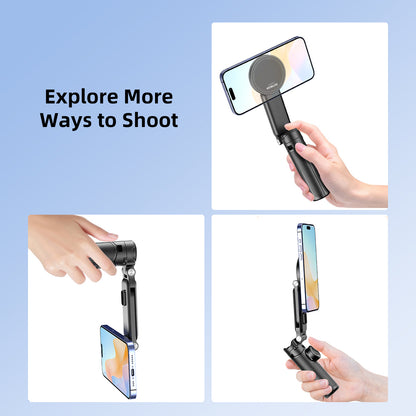 Mobilife Mini Selfie Stick 3 in 1 Grip Tripod Magnetic Phone Mount Rechargeable Bluetooth Remote Flexible Angle Adjustment Aluminum,Nylon+Fiber Compact Size for iPhone/Android Phone Vlog Travel