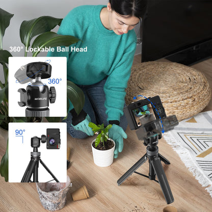 Mobilife Small Camera Extendable Tripod with 2 in 1 Tripod Stand with Cold Shoe for Mirrorless/Action Camera, Phone