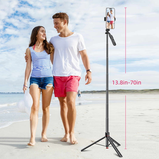 Mobilife 70 inch Selfie Stick Auto Opening Tripod 360° Rotating Balance Handle Bluetooth Remote 1/4" Screw for Camera Gopro Fill Light Aluminum Extended Rod Detachable Mobile Holder