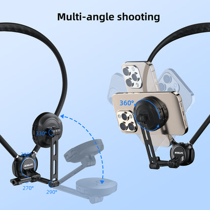 MOBILIFE Magnetic Neck Phone Holder Flexible Hands-Free POV Neck Mount with Chest Strap 360°Rotatable Adjustable Silicone Gooseneck Stand for Cellphone Action Camera Vlogging/Sports/Cooking/Recording