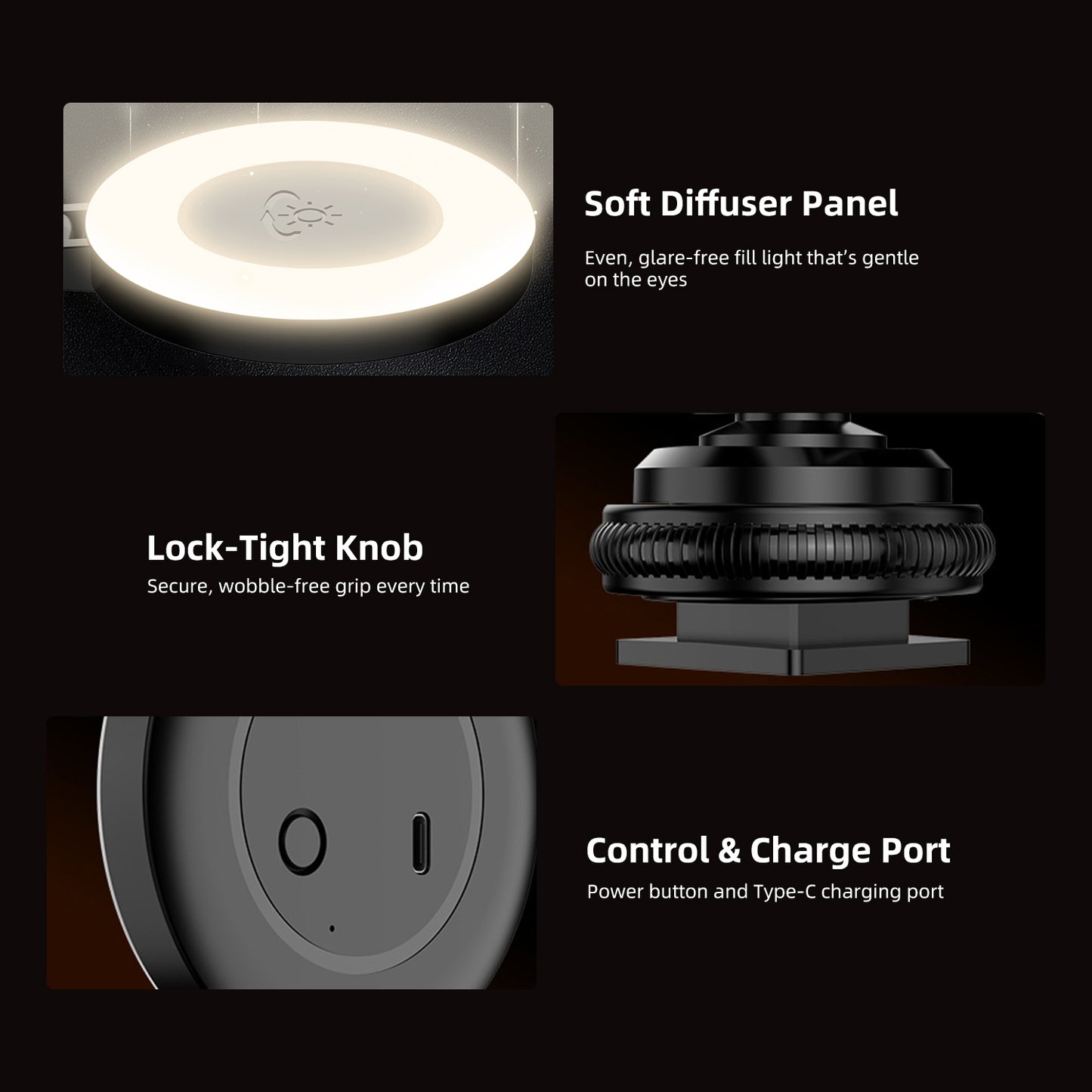 Selfie Ring Light for Tripod/Phone/Laptop LED Video Lamp with Clip Rechargeable 3 Color Dimmable Portable for Selfie Zoom Meeting Photography Vlogging