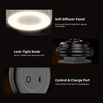 Selfie Ring Light for Tripod/Phone/Laptop LED Video Lamp with Clip Rechargeable 3 Color Dimmable Portable for Selfie Zoom Meeting Photography Vlogging