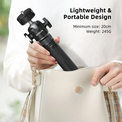 Mobilife Small Camera Extendable Tripod with 2 in 1 Tripod Stand with Cold Shoe for Mirrorless/Action Camera, Phone