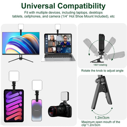 Mobilife LED Video Light Camera Light for Zoom Meeting Photography Lighting 100 LED Beads with Clip Dimmable and Rechargeable